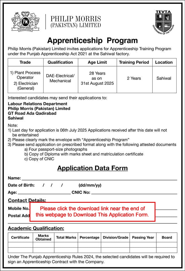 Philip Morris Apprenticeship Program 2025