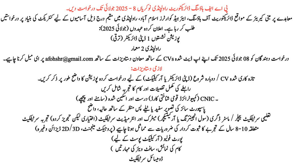 PAF Housing Directorate Rawalpindi Jobs 2025