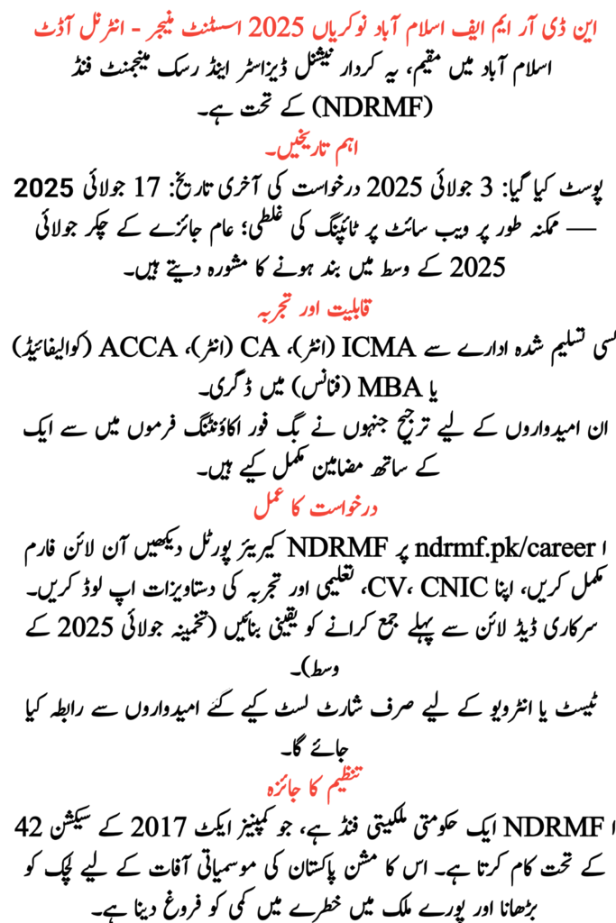 NDRMF Islamabad Jobs 2025