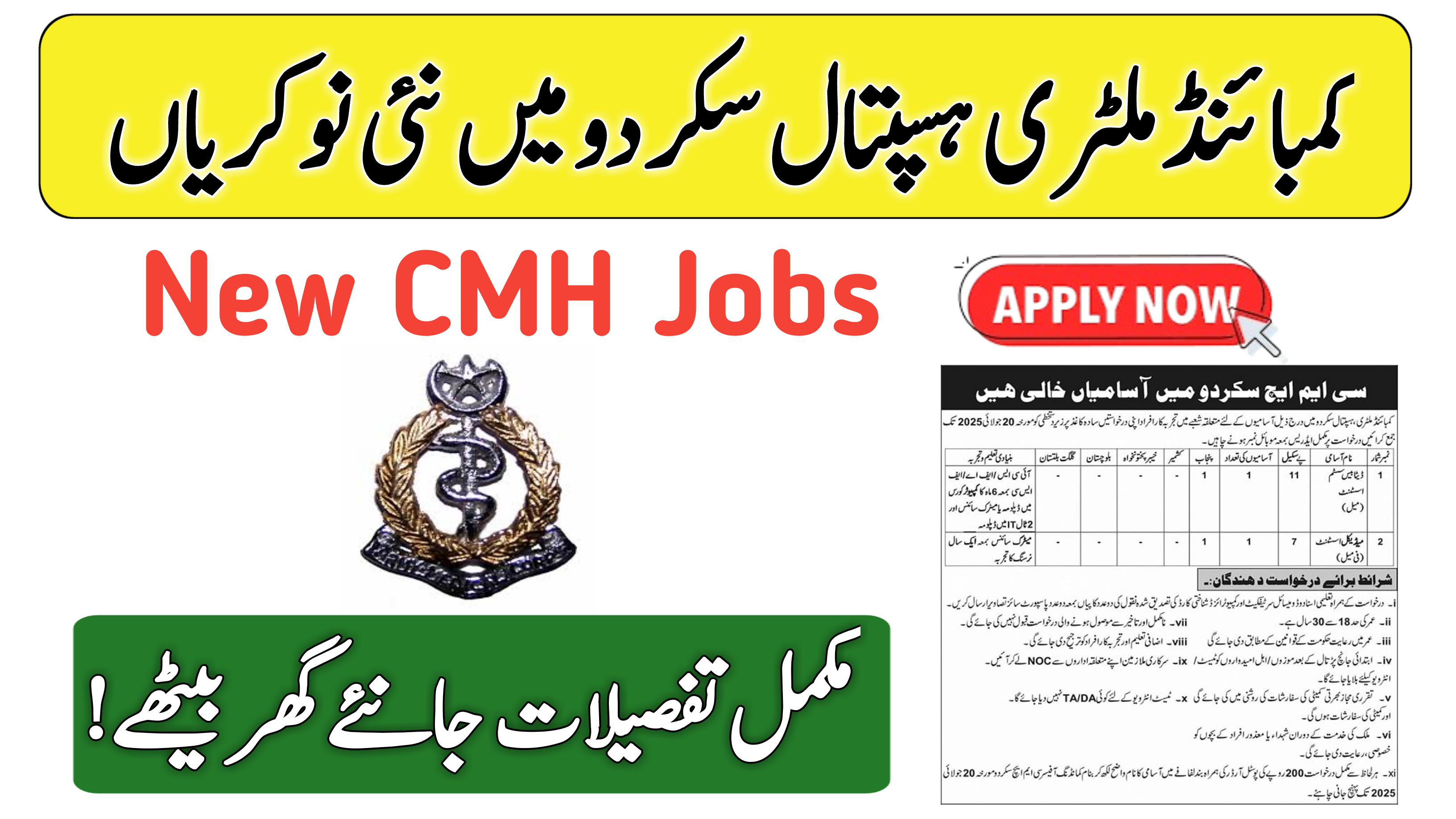Combined Military Hospital (CMH) Skardu Jobs 2025
