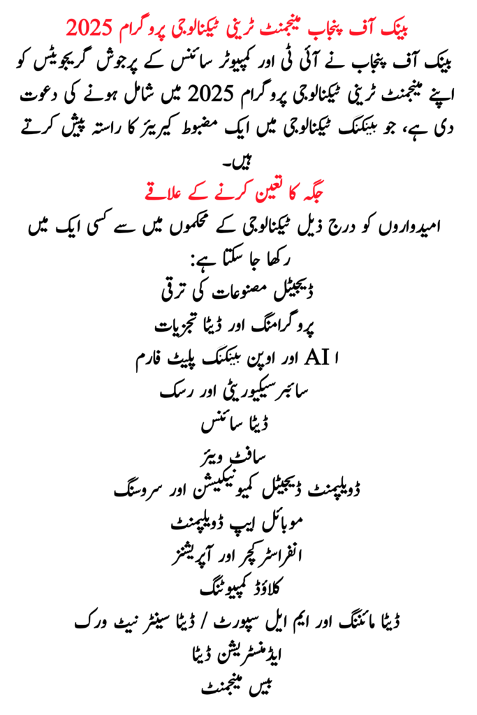 Bank Of Punjab Management Trainee Technology Program 2025