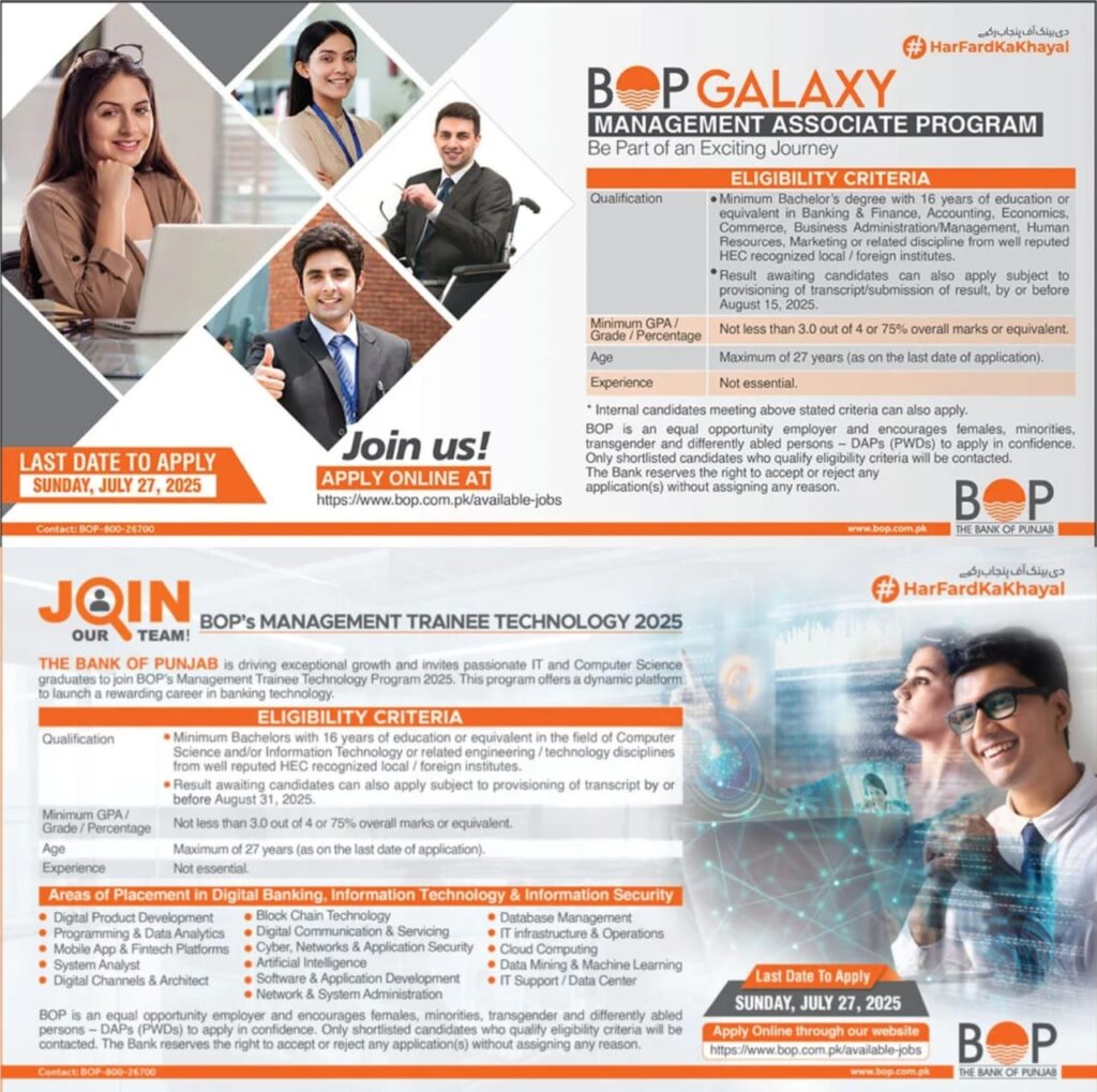 Bank Of Punjab Management Trainee Technology Program 2025