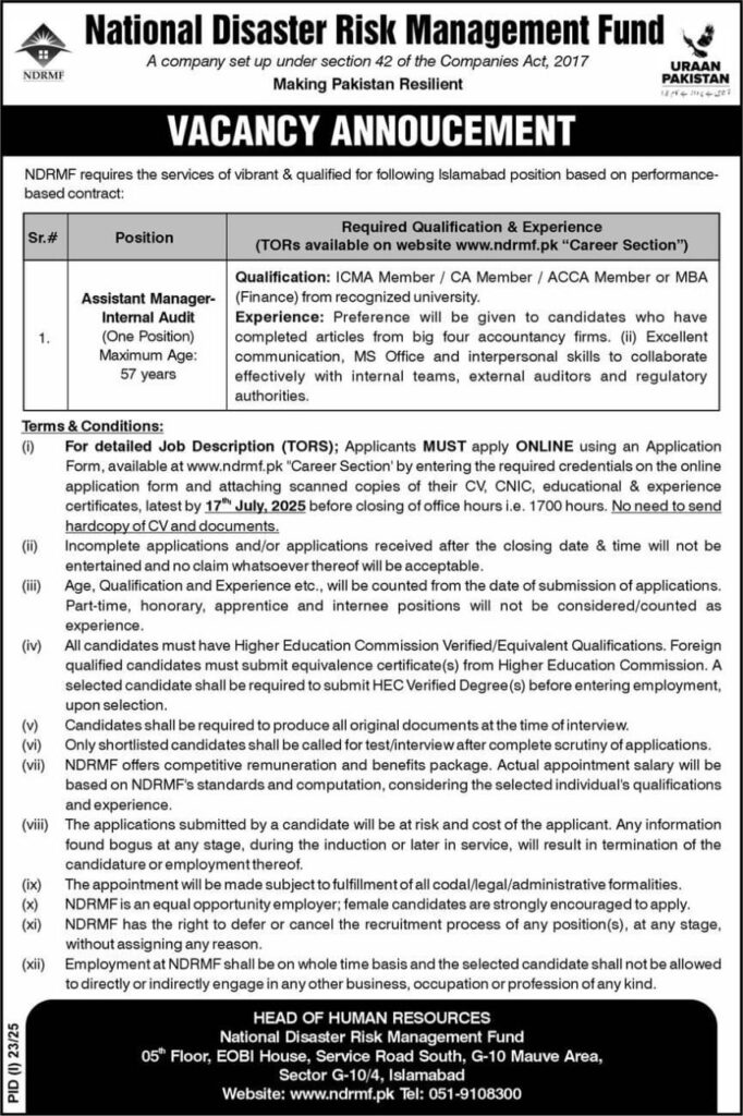NDRMF Islamabad Jobs 2025