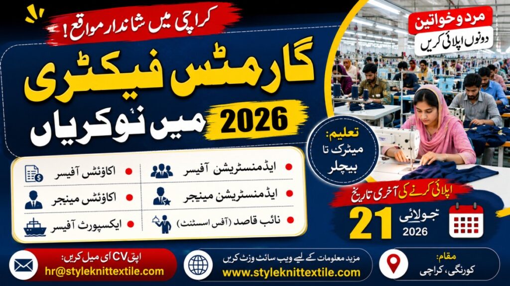 Garments Factory Karachi Jobs 2026 – Apply Online for Accounts, Admin & Export Staff