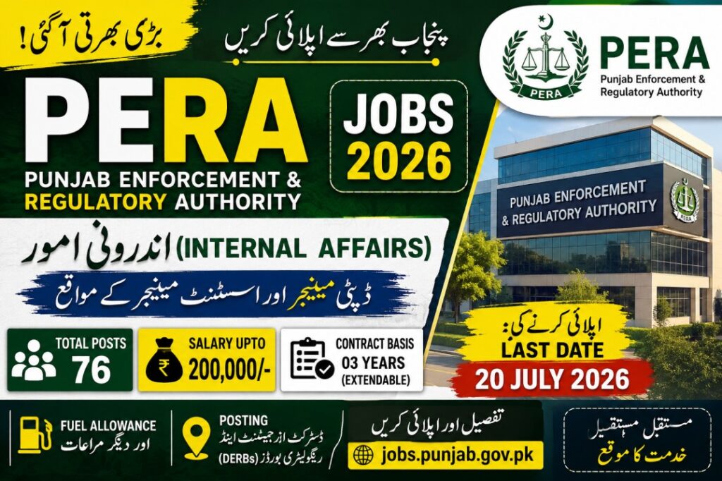 Latest PERA Internal Affairs Recruitment 2026 Opens Across Punjab