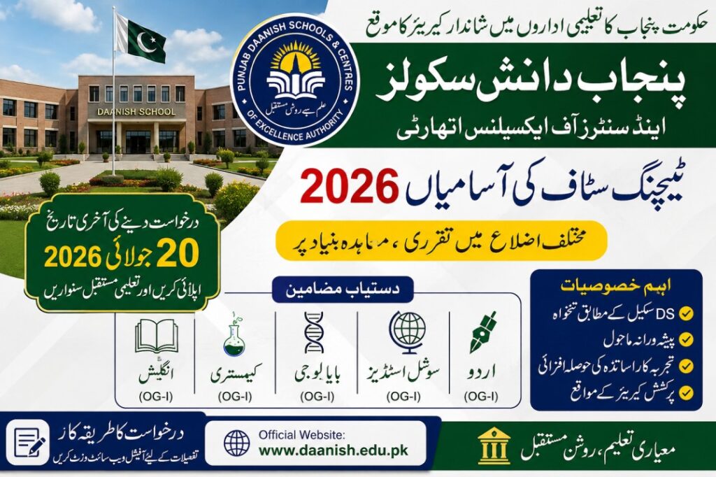 Punjab Daanish Schools Teaching Jobs 2026 Announced : Apply Online