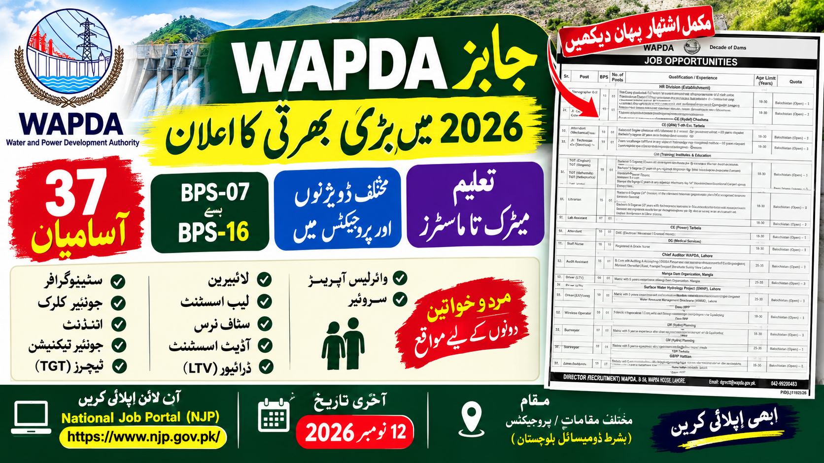 WAPDA Jobs 2026 Online Apply – Water and Power Development Authority Advertisement