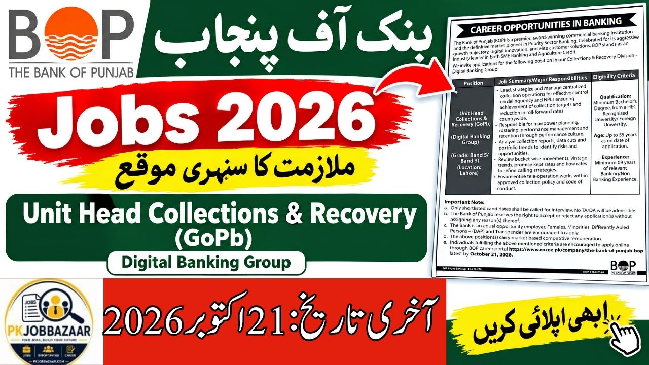 The Bank of Punjab BOP Jobs 2026 – Apply Before 21 October 2026