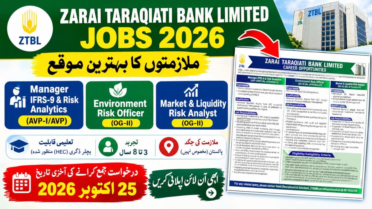 Zarai Taraqiati Bank Limited ZTBL Jobs 2026 – Apply Before 25 October 2026