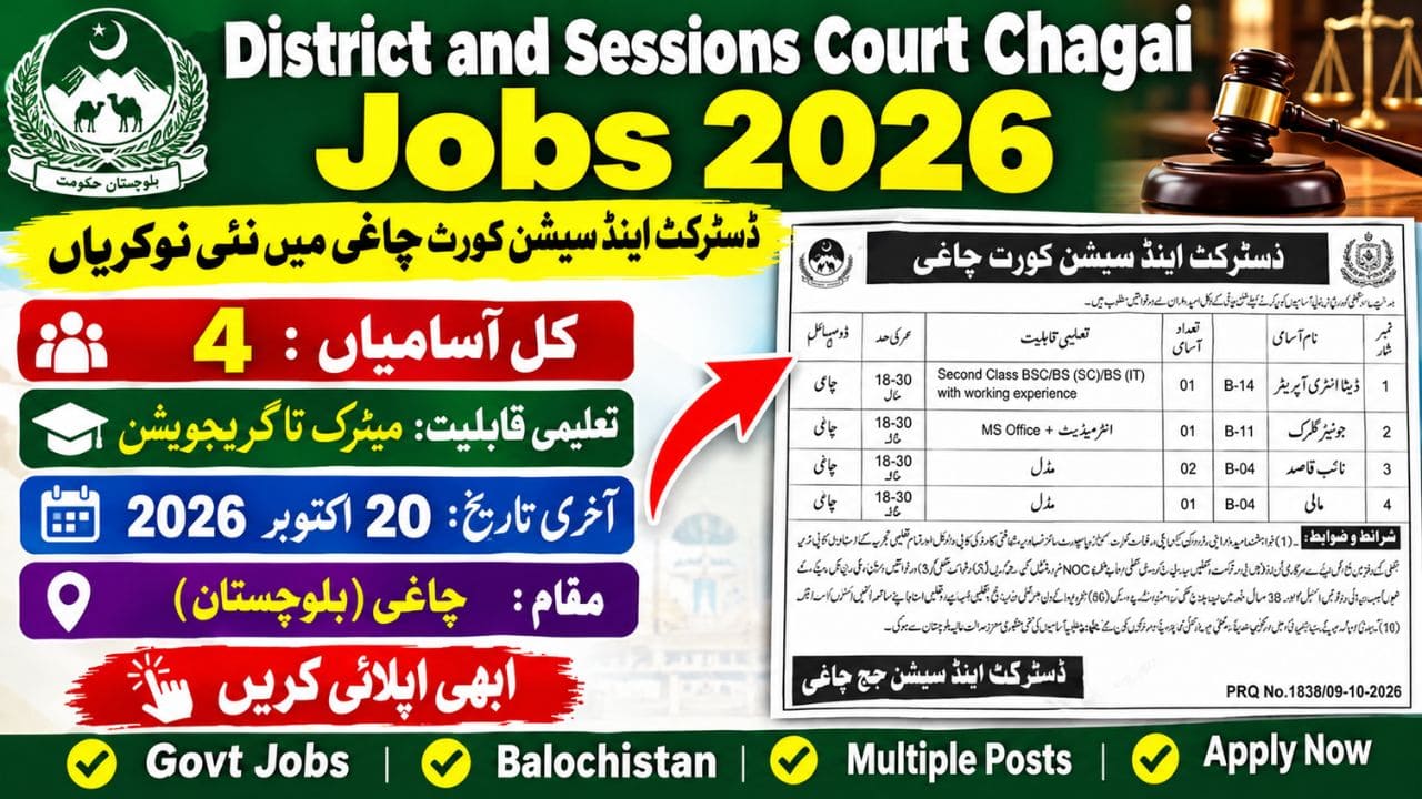 District and Sessions Court Chagai Jobs 2026 – Apply Before 20 October 2026