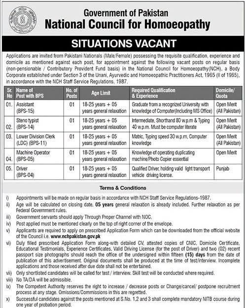 National Council for Homoeopathy NCH Jobs 2026
