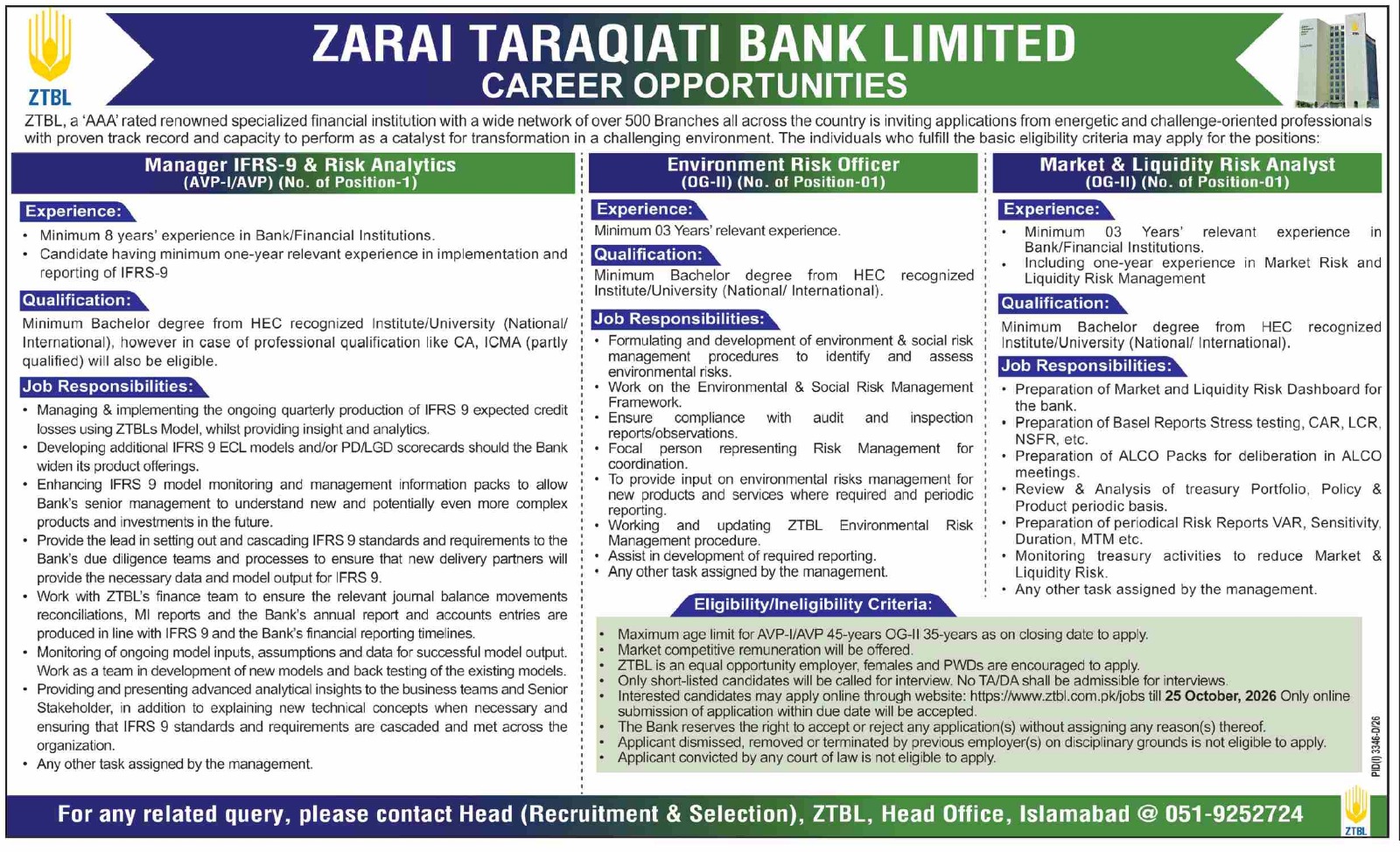 Zarai Taraqiati Bank Limited ZTBL Jobs 2026