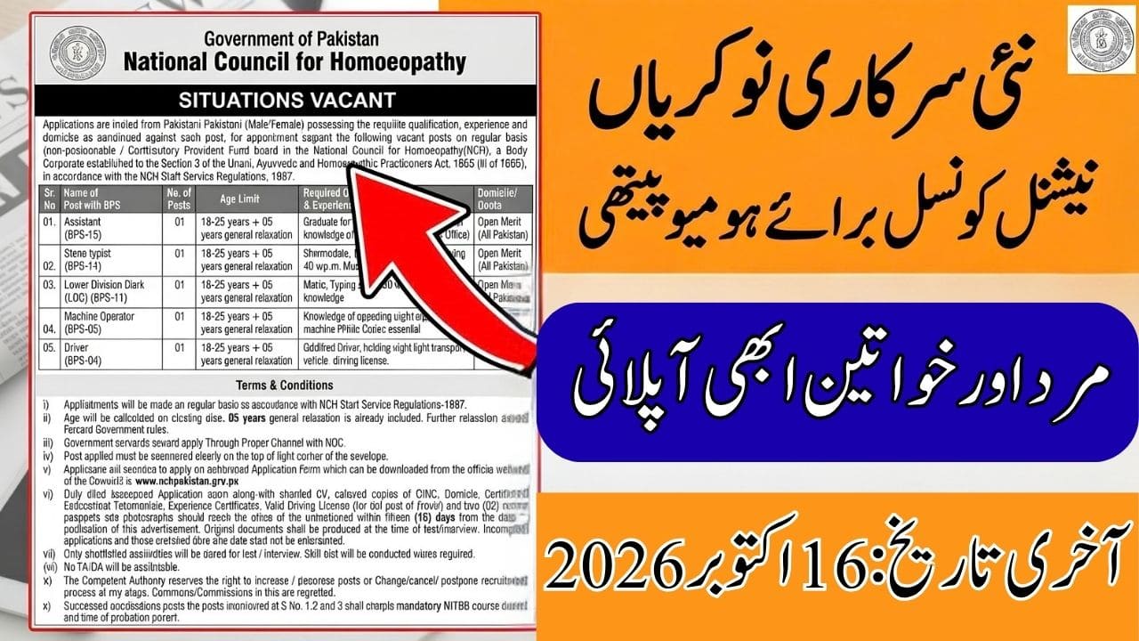 National Council for Homoeopathy NCH Jobs 2026